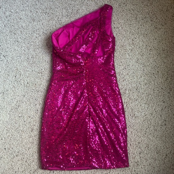 Pink Sequin One Shoulder Dress Size Small - Picture 4 of 6